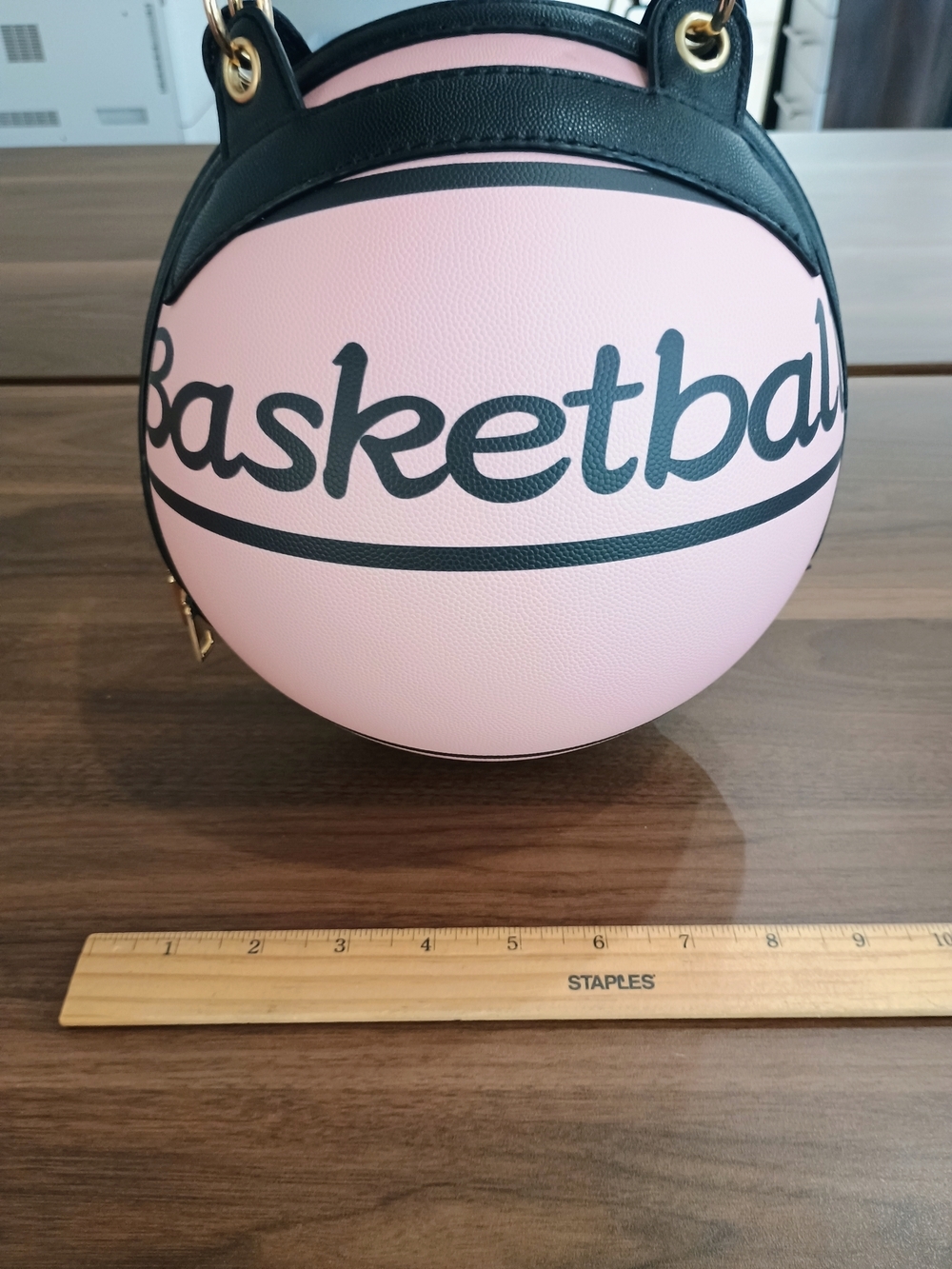 Pink Basketball-Style Round Crossbody Bag with Black Trim - Picture 6 of 6